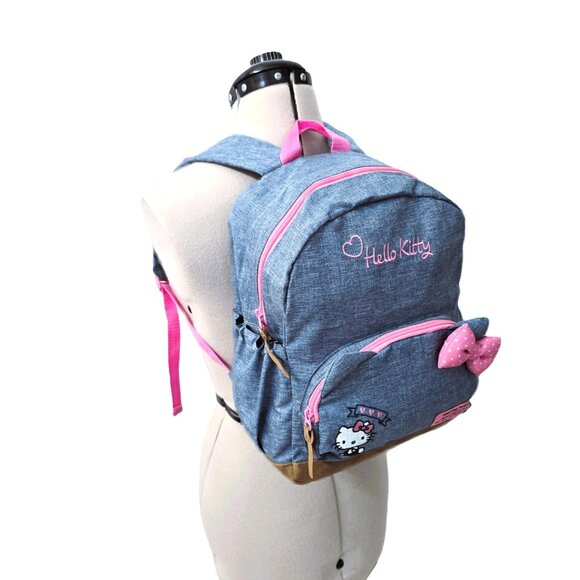 Hello Kitty Small Backpack - Denim with Pink Accents Sanrio - Bow and Cat Ears - Picture 3 of 11
